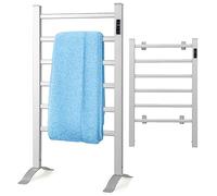 COSTWAY Sèche-Serviettes Électrique 30-60°C avec 6 Barres en Aluminium Autoportant, Chauffe-Serviettes 100W sur Pieds/Murale avec Minuterie Affichage LED, Protection Surchauffe