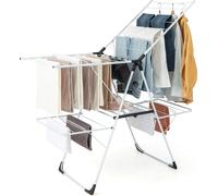 COSTWAY Séchoir à linge à 2 niveaux, pliable sur pied, avec ailes réglables en hauteur 33 barres & pinces à chaussettes Porte-manteau autonome