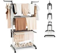 COSTWAY Séchoir à linge à 4 niveaux avec roulettes, Séchoir à linge pliable avec 2 ailes latérales pivotantes, Séchoir autonome Tour à linge extensible pour l'intérieur et l'extérieur