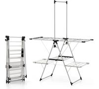 COSTWAY Séchoir à vêtements pliable, séchoir à linge à 2 niveaux avec cintre haut, gullwing réglable en hauteur, pinces à chaussettes