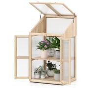 COSTWAY Serre de Jardin à 2 Niveaux en Bois de Sapin 121 cm, Mini Serre avec Protection d'Étagère Toit Rabattable Transparent Porte Verrouillable Étagères Amovibles, pour Intérieur/Extérieur