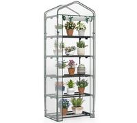 COSTWAY Serre de Jardin avec 5 Étagères, Mini Serre Extérieur avec Housse en PE Porte Enroulable Cadre en Métal Électro-Couvert Antirouille, pour Tomates Plantes, 69 x 48 x 190 cm