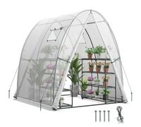 COSTWAY Serre de Jardin avec Housse en PE Résistante aux Intempéries, Serre Tunnel avec Fenêtre Moustiquaires Enroulable 2 Portes Zippées Pochette Latérale, 181 x 181 x 200 cm (Blanc)