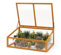 COSTWAY Serre de Jardin en Bois de Sapin 94 x 63 x 40 cm, Jardinière Surélevée Portable avec Toit Transparent Basculant, Petite Serre pour Balcon Jardinage (Orange)