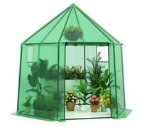 COSTWAY Serre de Jardin Extérieure avec Couverture en PE, Serre d'Extérieur Portable avec Structure en Métal Revêtu de PE Antirouille Porte Zippée Enroulable Fenêtres, 198 x 172 x 190 cm