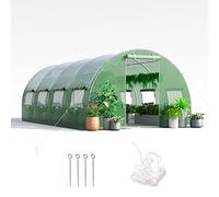 COSTWAY Serre de Jardin Tunnel 600x300x200 CM Cadre en Acier Galvanisé Robuste, Serre Tunnel Coupe-Vent avec Cerceau 8 Fenêtres Enroulables 2 Portes Zippées