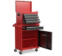 COSTWAY Servante Caisse à Outils 4 Tiroirs Compartiment Amovible Etagère Réglable Planche à Outils Roues Verrouillable Noir+Rouge