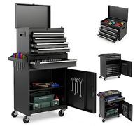 COSTWAY Servante d'Atelier à 4 Tiroirs avec Coffre Outils Amovible et Armoire de Rangement, Caisse à Outils Roulante Étagère Réglable Doublure Antidérapante, pour Garage Atelier (Noir)