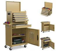 COSTWAY Servante d'Atelier à 4 Tiroirs avec Coffre Outils Amovible et Armoire de Rangement, Caisse à Outils Roulante Étagère Réglable Doublure Antidérapante, pour Garage Atelier (Jaune)