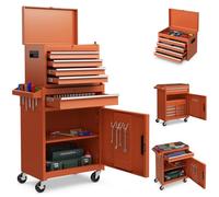 COSTWAY Servante d'Atelier à 4 Tiroirs avec Coffre Outils Amovible et Armoire de Rangement, Caisse à Outils Roulante Étagère Réglable Doublure Antidérapante, pour Garage Atelier (Orange)