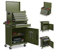 COSTWAY Servante d'Atelier à 4 Tiroirs avec Coffre Outils Amovible et Armoire de Rangement, Caisse à Outils Roulante Étagère Réglable Doublure Antidérapante, pour Garage Atelier (Vert)