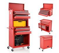 COSTWAY Servante d'Atelier à 6 Tiroirs avec Coffre Outils Amovible et Armoire de Rangement, Caisse à Outils Roulante Verrouillable Étagère Réglable Doublure EVA, pour Garage Atelier (Rouge)