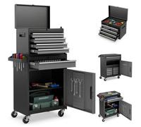 COSTWAY Servante d'Atelier Outils 4 Tiroirs Compartiment Amovible Etagère Réglable Planche à Outils Roues Verrouillables Gris