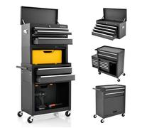 COSTWAY Servante d'Atelier Vide Caisse à Outils-avec 6 Tiroirs 2 en 1-Etagère Réglable-Doublure EVA-4 Roues Universelles Noir