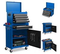 COSTWAY Servante Porte Outils à Tiroirs et Armoire de Rangement, Caisse à Outils Verrouillables Étagère Réglable Doublure, pour Garage Atelier (Bleu)