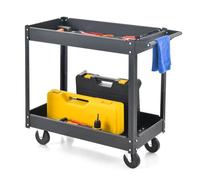 COSTWAY Servantes d?Atelier Mobiles Chariot à Outils 2 Etages avec Poignée Charge 100 kg en Métal pour Maison,Garage,Entrepôt Noir