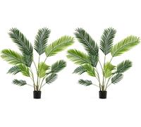 COSTWAY Set de 2 Palmiers Areca artificiels 90cm, Plante artificielle en pot, Palmier artificiel avec feuilles, Plante artificielle d'intérieur, Palmier décoratif Vert