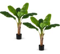 COSTWAY Set de 2 plantes artificielles Palmier tropical, 107cm Plante artificielle Oiseau de paradis, Plante d'intérieur avec pot robuste & feuilles, Bananier vert