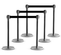 COSTWAY Set de 3 barrières Système de guidage de personnes, 6 poteaux en acier inoxydable Poteaux de délimitation avec sangle rétractablePoteaux à sangle pour ouvertures Théâtre Lieux de manifestation