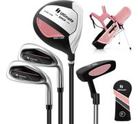 COSTWAY Set de 4 clubs de golf pour enfants, jeu de clubs de golf pour droitiers pour enfants de 5-7 ans Rose
