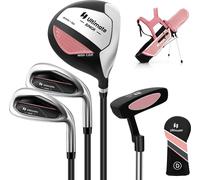 COSTWAY Set de 4 clubs de golf pour enfants, set de golf complet pour enfants de 8 à 10 ans Rose
