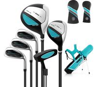 COSTWAY Set de 6 clubs de golf pour enfants, jeu de clubs de golf pour droitiers avec sac de golf & housse de pluie, pour enfants de 11-13 ans Bleu