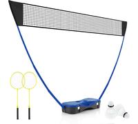 COSTWAY Set de badminton avec raquettes, jeu de badminton portable avec 2 volants en plumes, filet Premium, 2 raquettes & boîte de rangement. Support de filet