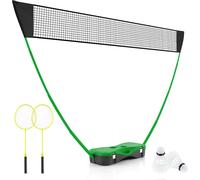 COSTWAY Set de badminton avec raquettes, jeu de badminton portable avec 2 volants en plumes, filet Premium, 2 raquettes & boîte de rangement. Support de filet vert