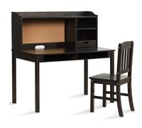 COSTWAY Set de bureau pour enfants, bureau pour enfants avec tableau d'affichage, chaise, extension, tiroirs & étagère, bureau pour jeunes, bureau d'écolier, marron