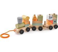 COSTWAY Set de chemin de fer en bois 3 pièces, train en bois empilable pour enfants avec briques & animaux colorés, train de briques locomotives éducatif pour garçons & filles à partir de 3 ans