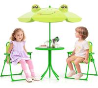 COSTWAY Set de pique-nique 4 pièces pour enfants, table d'activités de plein air avec 2 chaises pliantes et parasol réglable en hauteur pour enfants de 3 à 6 ans