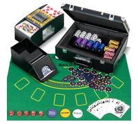 COSTWAY Set de poker 300 jetons, coffret de poker avec 2 jeux de cartes, 5 dés, bouton de croupier, tapis, mélangeur de cartes & distributeur de cartes, set complet de poker de casino en aluminium ver
