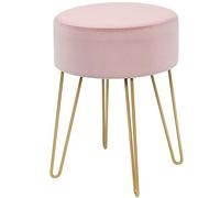COSTWAY Siège de Coiffeuse Rembourré, Pouf Repose-Pieds Moderne Rond, Tabouret en Velours avec Pieds Métalliques Robustes, pour Salon, Chambre (Rose)