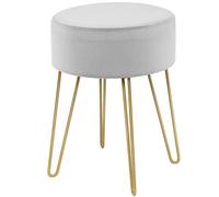 COSTWAY Siège de Coiffeuse Rembourré, Pouf Repose-Pieds Moderne Rond, Tabouret en Velours avec Pieds Métalliques Robustes, pour Salon, Chambre (Gris)