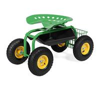 COSTWAY Siège de Jardin Roulant avec Hauteur Réglable, Chariot Jardinage avec Siège Pivotant à 360° Plateau Panier de Rangement Coussin Charge 150KG, pour Pelouse Atelier(Vert)