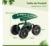 COSTWAY Siège de jardin roulant pivotant à 360° et réglable en hauteur - Vert