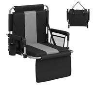 COSTWAY Siège de Stade Pliable, Chaise de Gradin avec Dossier, Porte-gobelet, Poches de Rangement, Coussin de Stade, Crochets, Bandoulière, pour Événements Sportifs Concert, Charge 102 kg (Gris)