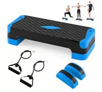 COSTWAY Stepper d'Aérobic 3 en 1, Step Fitness 4 Hauteurs (Bleu)