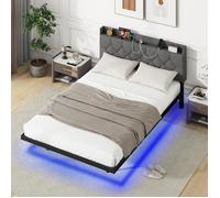 CostwayCadre de Lit Flottant avec Lumières LED Lit Plateforme Moderne avec Tête de Lit Rembourrée Réglable 200*140*100cm Gris
