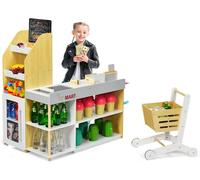 COSTWAY Supermarché avec chariot, stand de supermarché avec tableau, y compris caisse enregistreuse, scanner, lecteur de cartes, carte de crédit et pièces de monnaie, jouet de rôle pour les jeunes enf