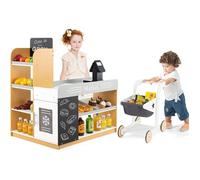 Costway Supermarché En Bois Pour Enfants Avec Chariot De Courses 2 Tableaux Noirs, Caisse Enregistreuse, Étagères De Présentation