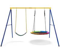 COSTWAY Support de balançoire avec 2 balançoires, Balançoire double Outdoor jusqu'à 300kg, Balançoire de jardin Balançoire pour enfants en métal (2 balançoires avec support)