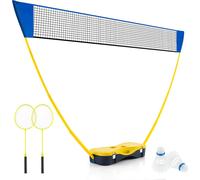 COSTWAY Support de filet de badminton, jeu de badminton portable avec raquettes, 2 volants à ressort, filet & boîte de rangement, set complet de badminton pour le badminton, le tennis et le volley-bal