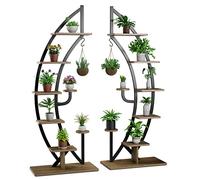 COSTWAY Support de Plante en Métal à 7 Niveaux, Étagère à Fleurs avec Crochet, Porte Plantes en Forme de Demi-Lune avec Dispositif Anti-Renversement, pour Salon, Balcon, 60 x 30 x 155 CM (2 Pcs)
