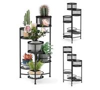 COSTWAY Support de Plantes Pliant en Métal 6 Niveaux Dorées Charge 10KG, Support de Pot de Fleurs avec 3 Pots et 3 Plateaux Ajourés pour Coin de Balcon Salon, 41 x 39 x 82 cm (Noir)