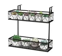 COSTWAY Support de Pot de Fleur Suspendu à 2 Niveaux Charge Total 30KG, Support de Plante de Balcon en Métal avec Crochets Réglables de 5,5-12,5CM, pour Patio Terrasse, Noir