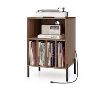 CostwaySupport pour Tourne-disque Support de Platine pour Disques Vinyles avec Etagère Pieds en Métal Station de Charge et Port USB Noyer