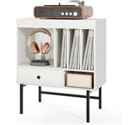 COSTWAY Support de Stockage de Disques Vinyles avec Compartiments Ouverts, Porte-Album & Tiroir, pour Salle de Musique Salon Blanc