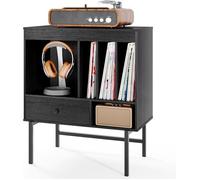 COSTWAY Support de Stockage de Disques Vinyles avec Compartiments Ouverts, Porte-Album & Tiroir, pour Salle de Musique Salon, Noir