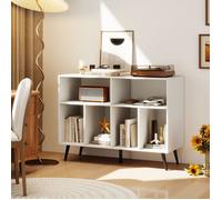 COSTWAY Support de Stockage de Disques Vinyles avec Étagères de Rangement, 5 Pieds en Métal, pour Salle de Musique Salon, Blanc